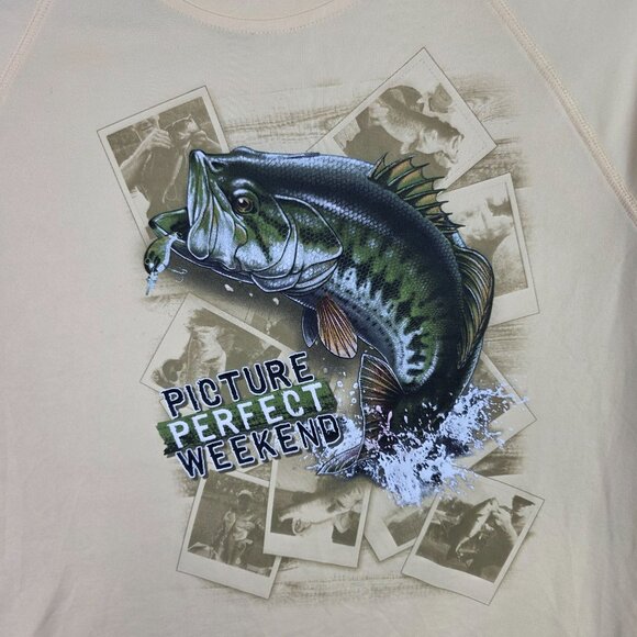 Mens Largemouth Bass Fishing Yellow T Shirt Short Sleeve Crew Neck Polyester XL - Picture 3 of 8